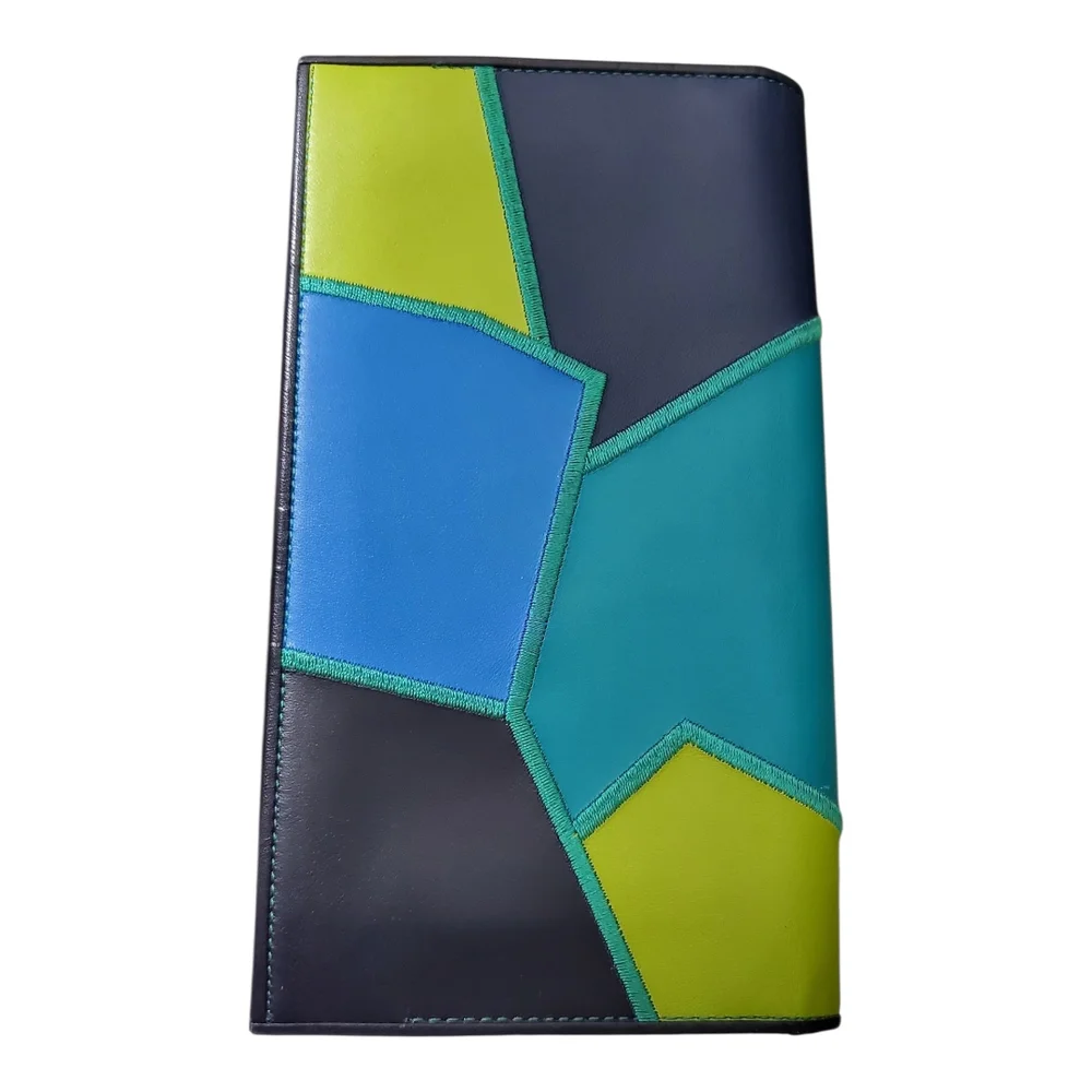 Yves Saint Laurent 80's Style Y2K Blue and Green Colorblock Patchwork Wallet - Picture 3 of 14